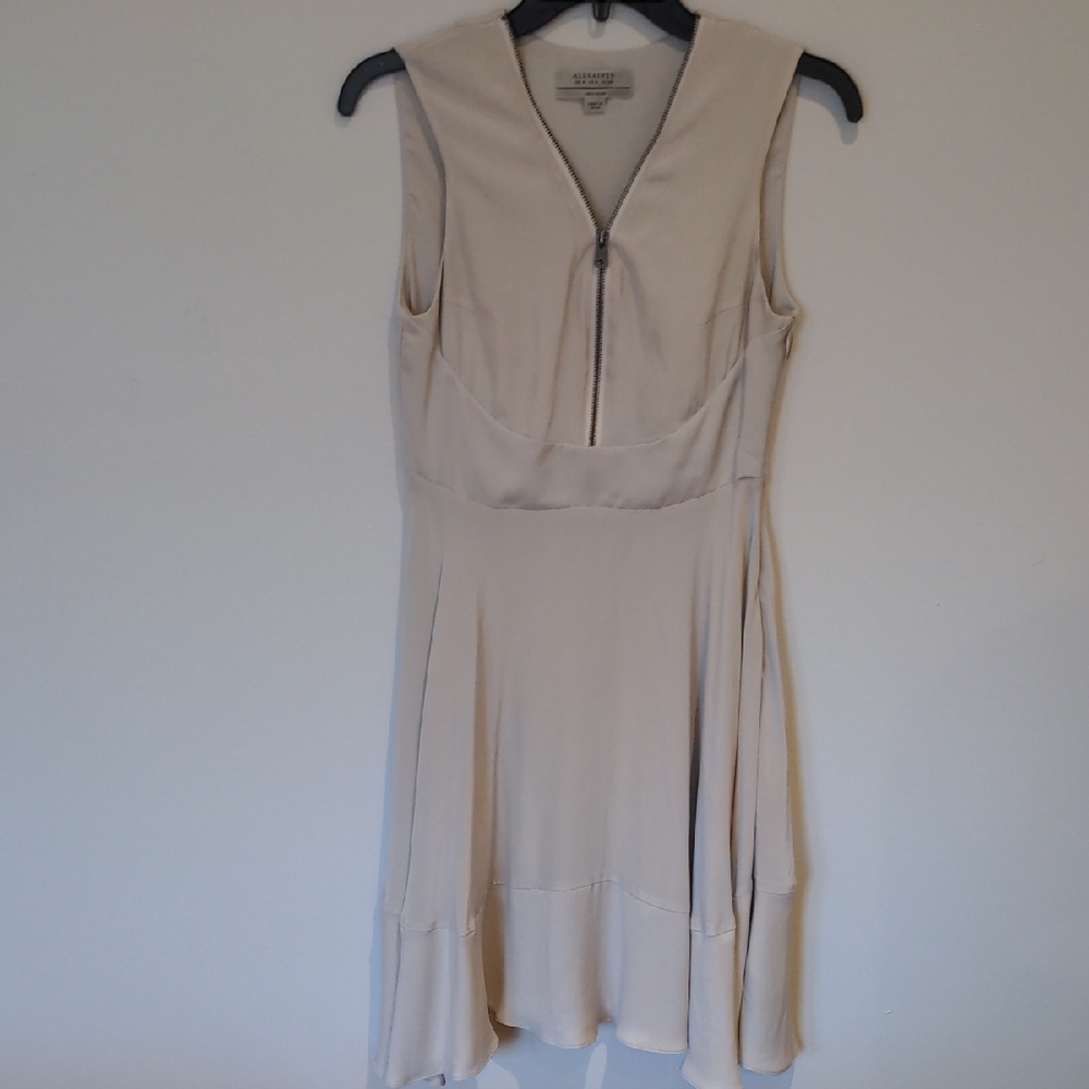 All Saints Silk Cream Fit and Flare Party Cocktail Dress Size 4 - Picture 3 of 10